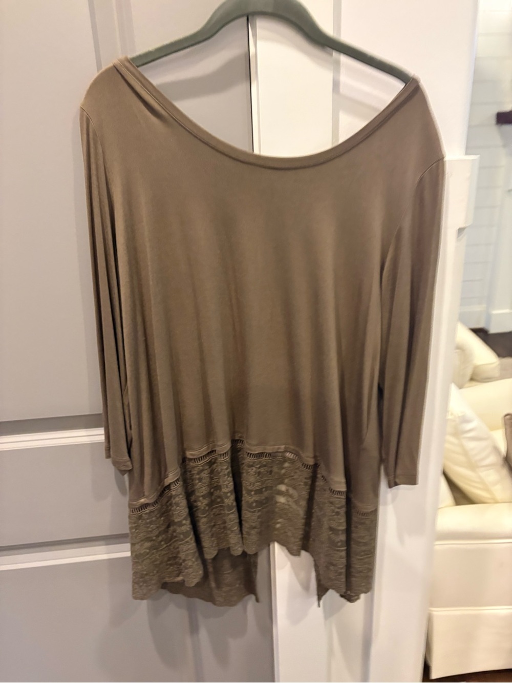 LOGO by Lori Goldstein Taupe Crochet-Hem Tunic